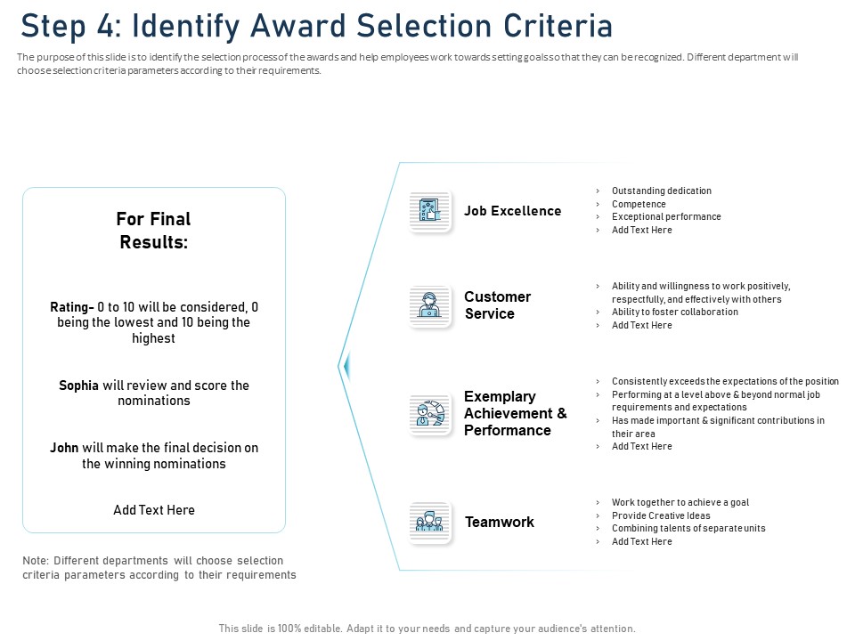 Employee Recognition Award Step 4 Identify Award Selection Criteria Ppt PowerPoint Presentation Infographic Template Ideas PDF