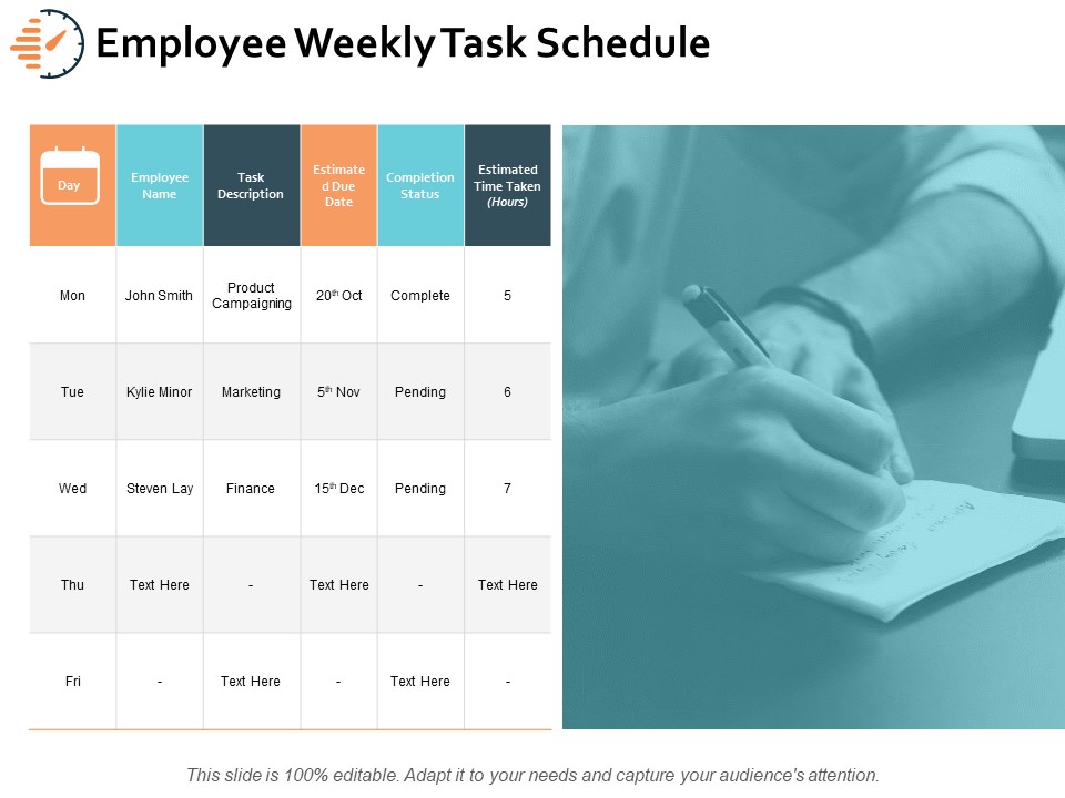 Employee Weekly Task Schedule Ppt PowerPoint Presentation Gallery Introduction