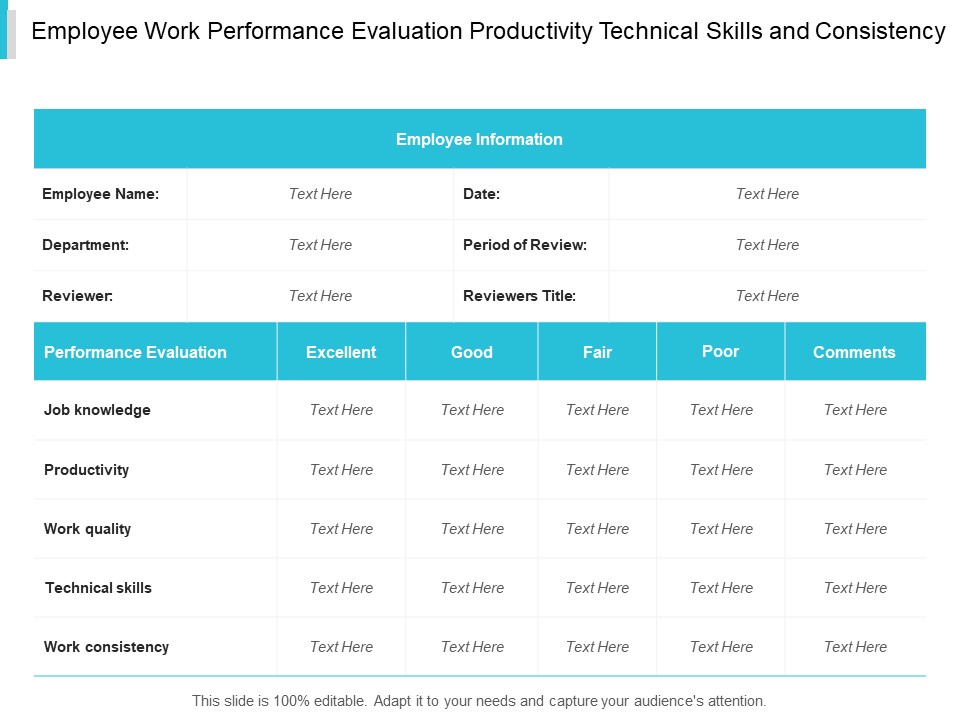 Employee Work Performance Evaluation Productivity Technical Skills And Consistency Ppt PowerPoint Presentation Design Ideas