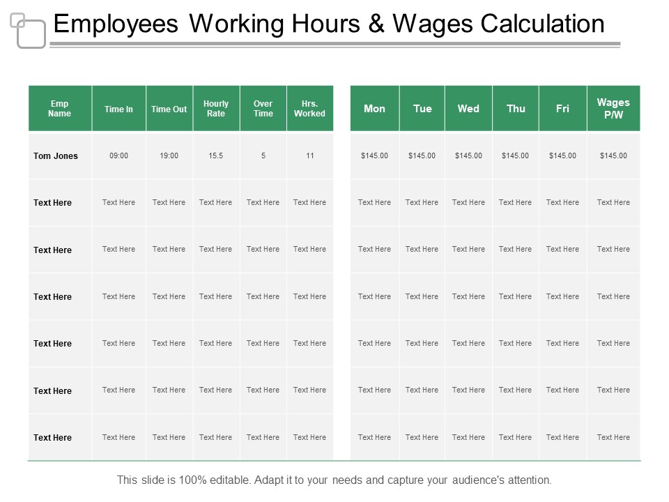 Employees Working Hours And Wages Calculation Ppt PowerPoint Presentation Pictures Samples