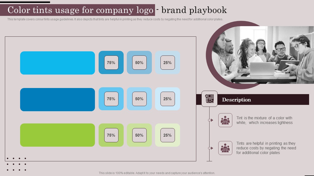 Employer Branding Playbook Color Tints Usage For Company Logo Brand Playbook Elements PDF