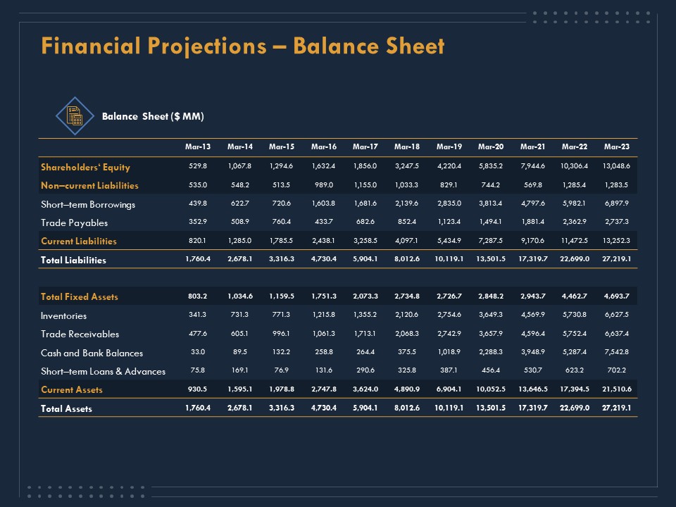 Enterprise Review Financial Projections Balance Sheet Ppt File Infographics PDF