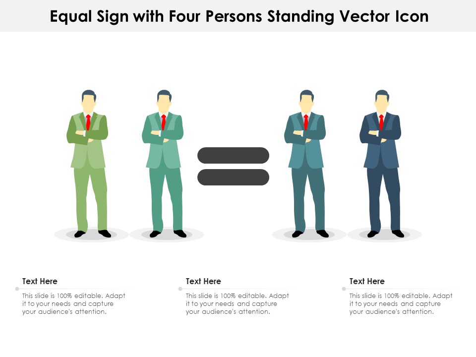 Equal Sign With Four Persons Standing Vector Icon Ppt PowerPoint Presentation File Ideas PDF