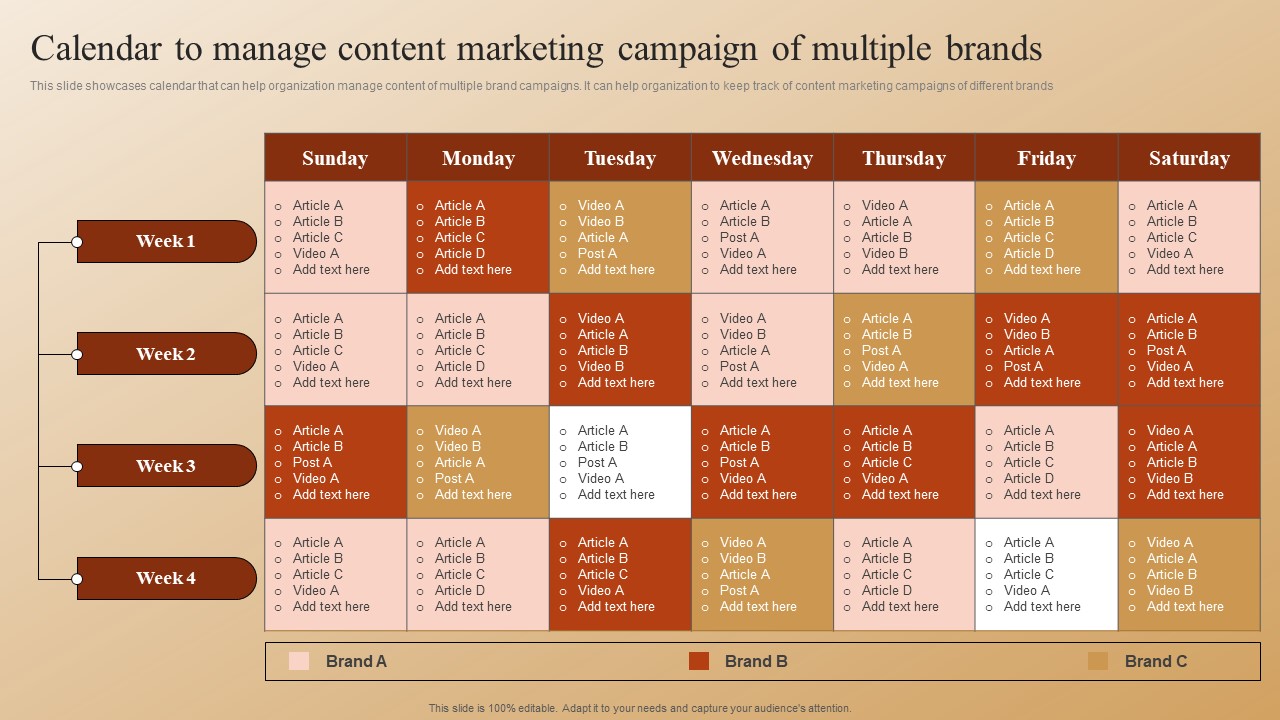 Establishing A Brand Identity For Organizations With Several Brands Calendar To Manage Content Marketing Campaign Microsoft PDF
