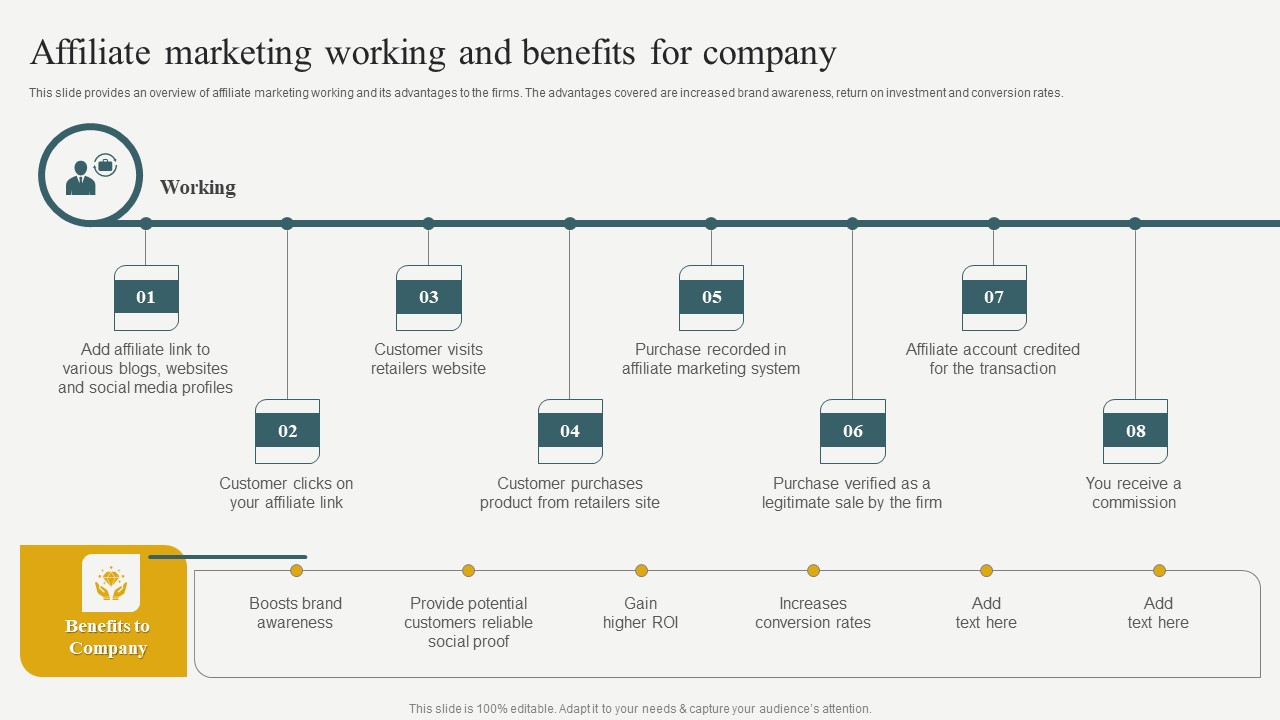 Evaluating Financial Position Of E Commerce Company Affiliate Marketing Working And Benefits For Company Template PDF
