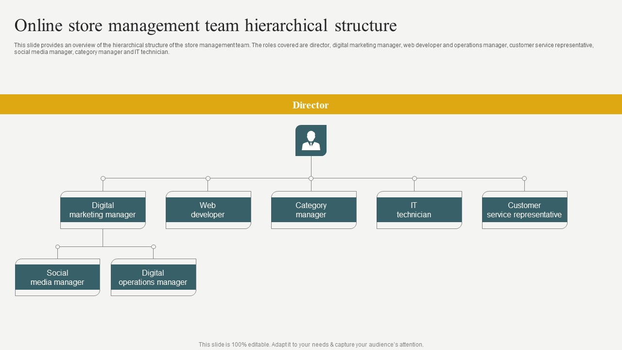 Evaluating Financial Position Of E Commerce Company Online Store Management Team Hierarchical Structure Topics PDF