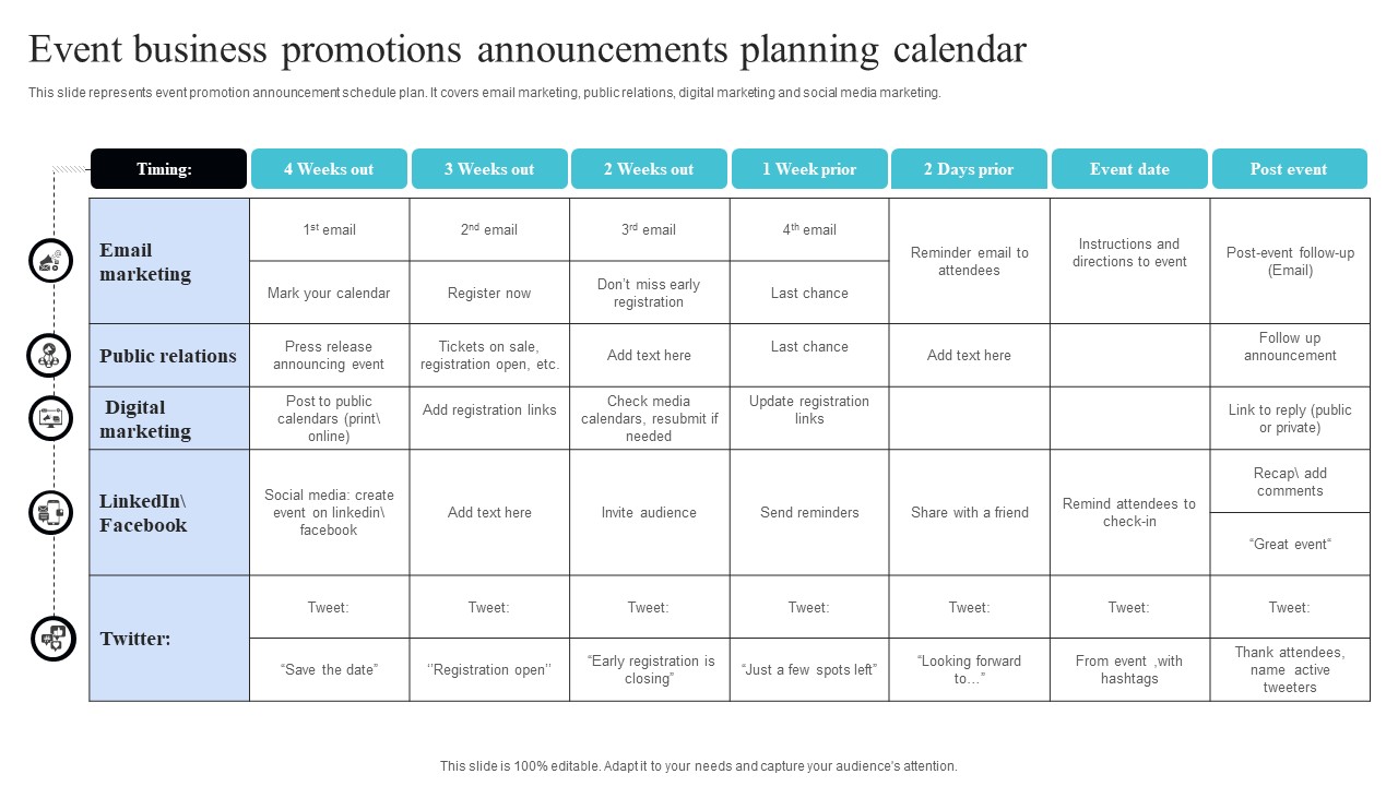 Event Business Promotions Announcements Planning Calendar Topics PDF