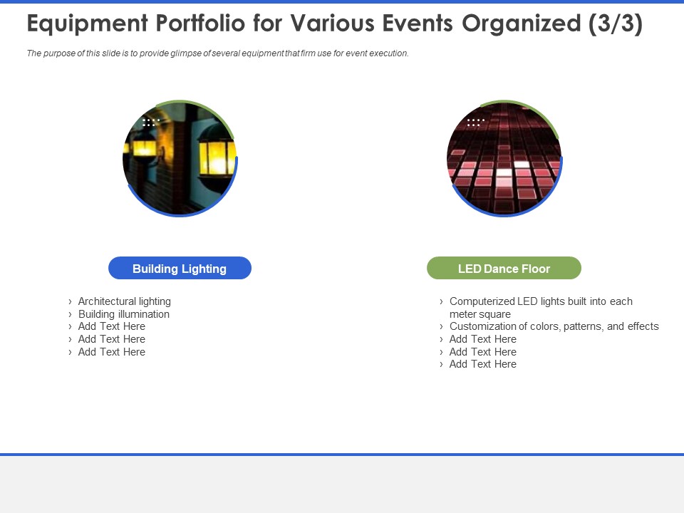 Event Management Services Equipment Portfolio For Various Events Organized Building Ppt PowerPoint Presentation Professional Show PDF