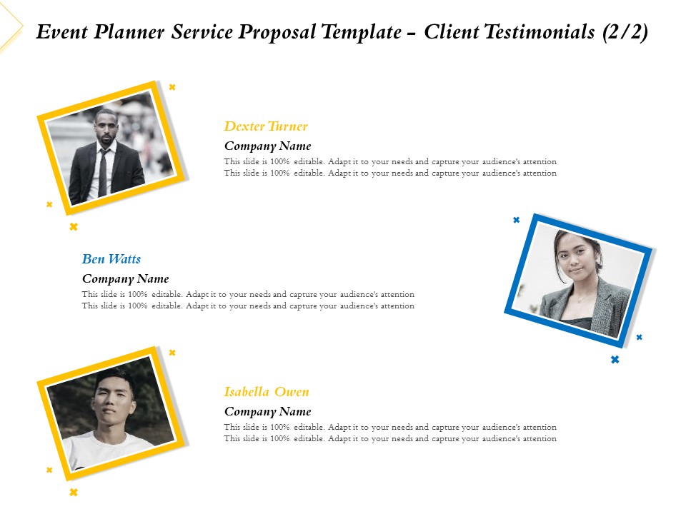 Event Planner Service Proposal Template Client Testimonials Teamwork Ppt Outline Sample PDF