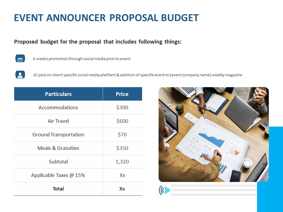 Event Time Announcer Event Announcer Proposal Budget Ppt File Slideshow PDF