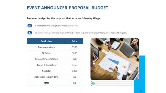 Event Time Announcer Proposal Template Ppt PowerPoint Presentation Complete Deck With Slides