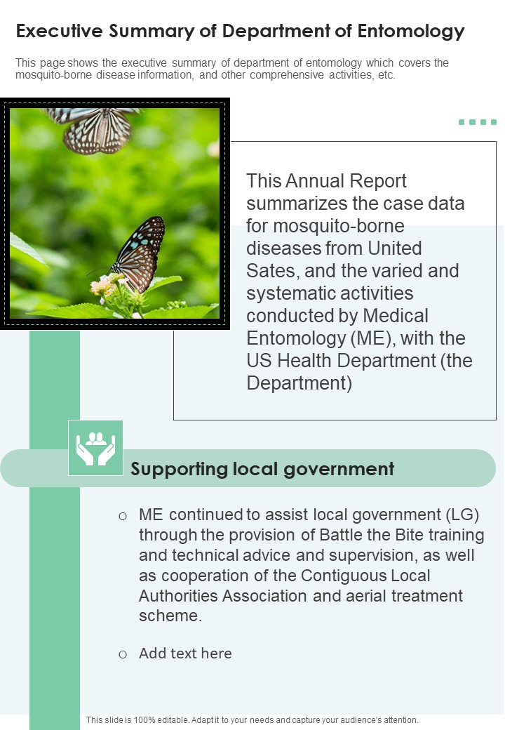 Executive Summary Of Department Of Entomology One Pager Documents