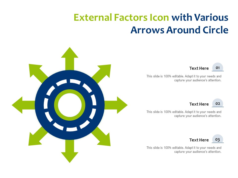 External Factors Icon With Various Arrows Around Circle Ppt PowerPoint Presentation Outline Maker PDF