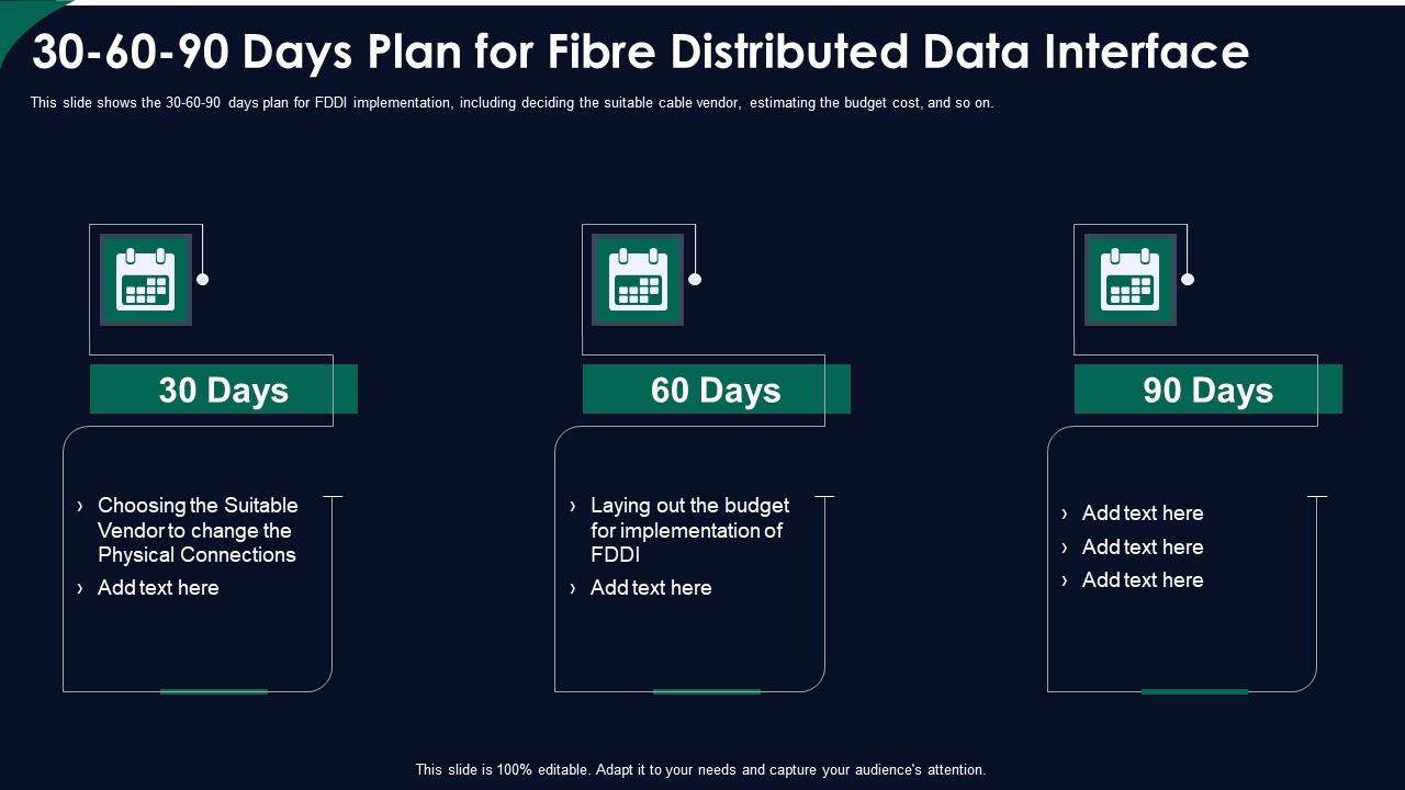 FDDI Network Standard IT 30 60 90 Days Plan For Fibre Distributed Data Interface Ppt Inspiration Diagrams PDF