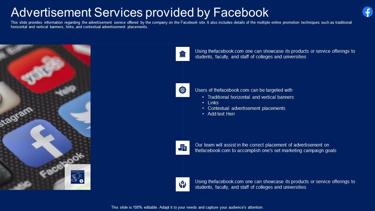 Facebook Original Capital Funding Advertisement Services Provided By Facebook Background PDF