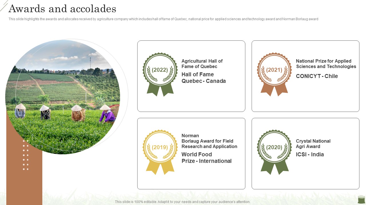 Farming Business Company Profile Awards And Accolades Formats PDF