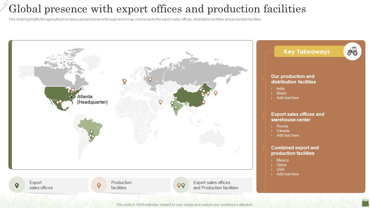 Farming Business Company Profile Global Presence With Export Offices And Production Facilities Formats PDF