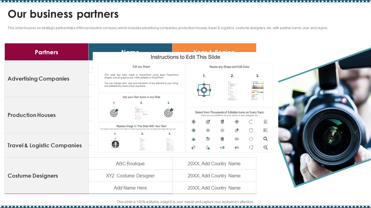 Feature Film Production Company Profile Our Business Partners Infographics PDF