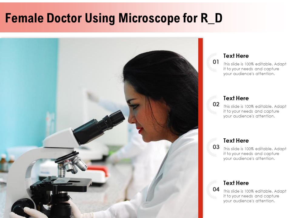 Female Doctor Using Microscope For R D Ppt PowerPoint Presentation Inspiration Backgrounds PDF