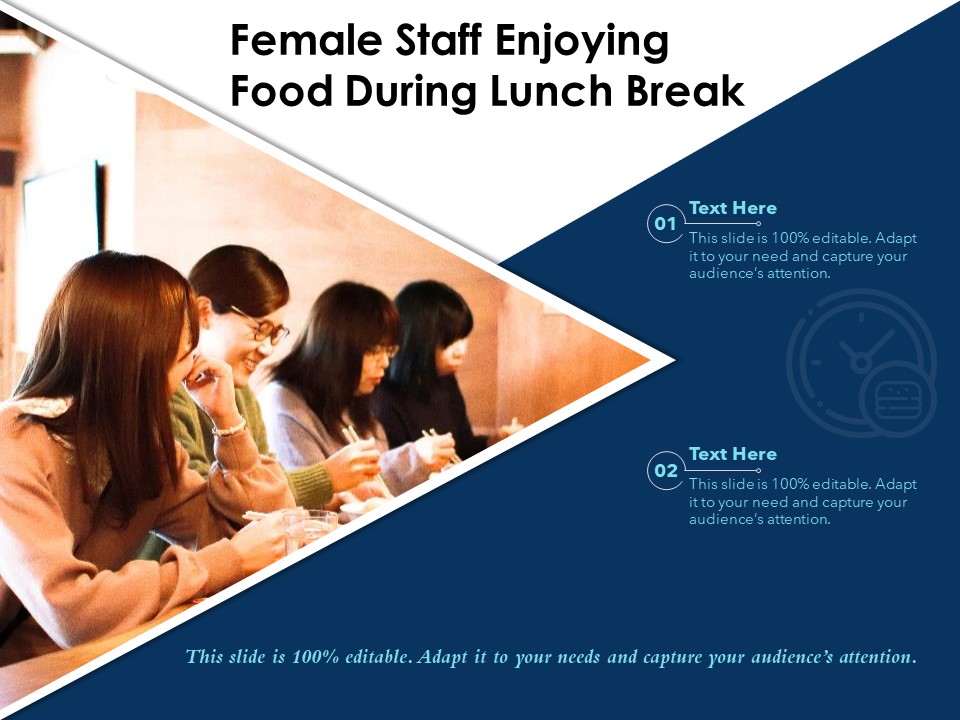 Female Staff Enjoying Food During Lunch Break Ppt PowerPoint Presentation Icon Portfolio PDF