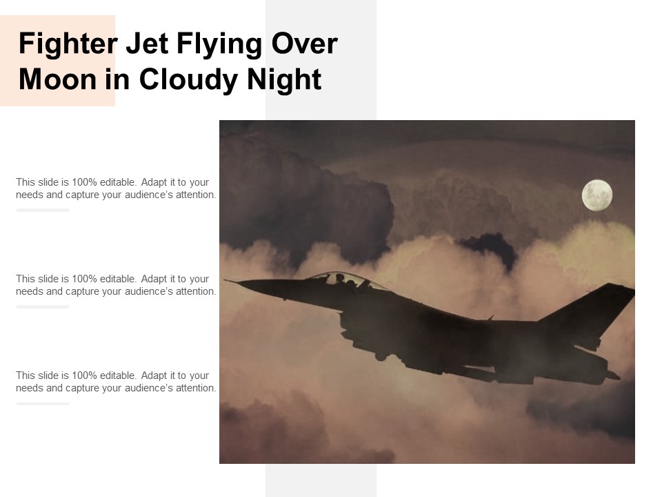 Fighter Jet Flying Over Moon In Cloudy Night Ppt PowerPoint Presentation Infographics Outfit