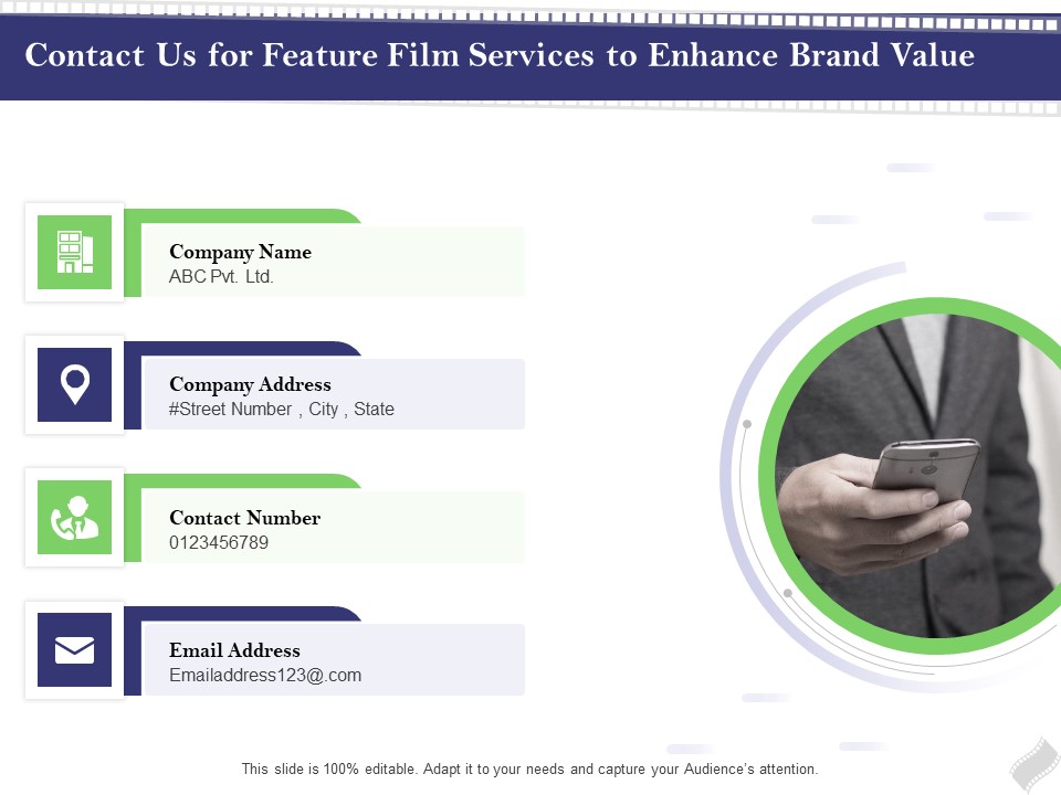Film Branding Enrichment Contact Us For Feature Film Services To Enhance Brand Value Background PDF