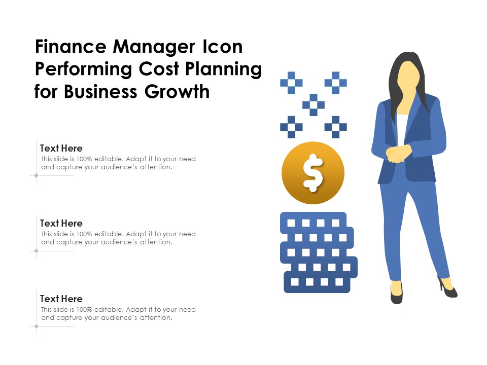 Finance Manager Icon Performing Cost Planning For Business Growth Ppt PowerPoint Presentation Inspiration Guide PDF