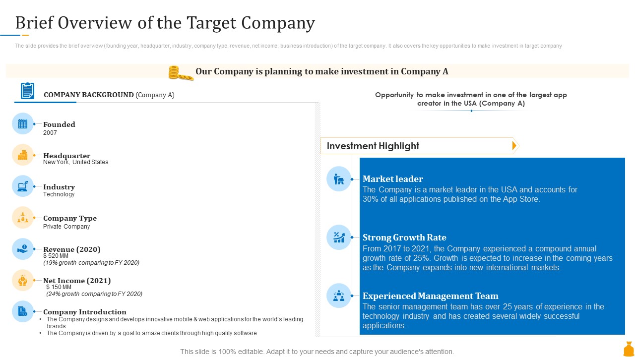 Financial Banking PPT Brief Overview Of The Target Company Ppt Professional Master Slide