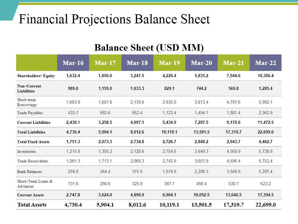 Financial Projections Balance Sheet Ppt PowerPoint Presentation Infographic Template Master Slide