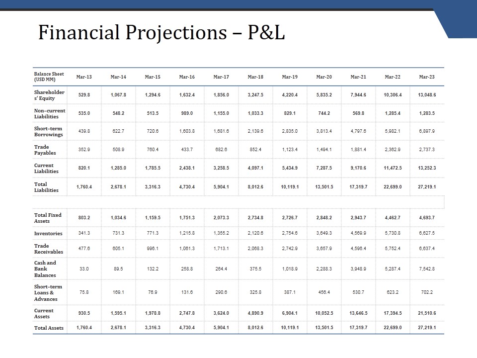 Financial Projections P And L Template 2 Ppt PowerPoint Presentation Show Example