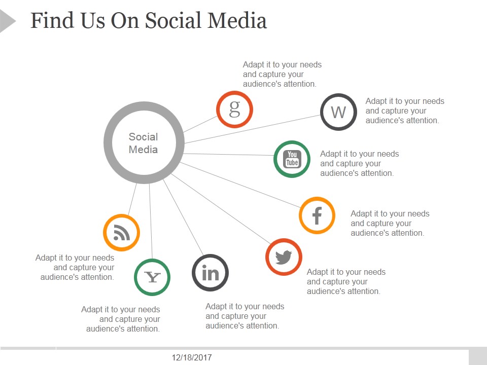 Find Us On Social Media Ppt PowerPoint Presentation Design Ideas