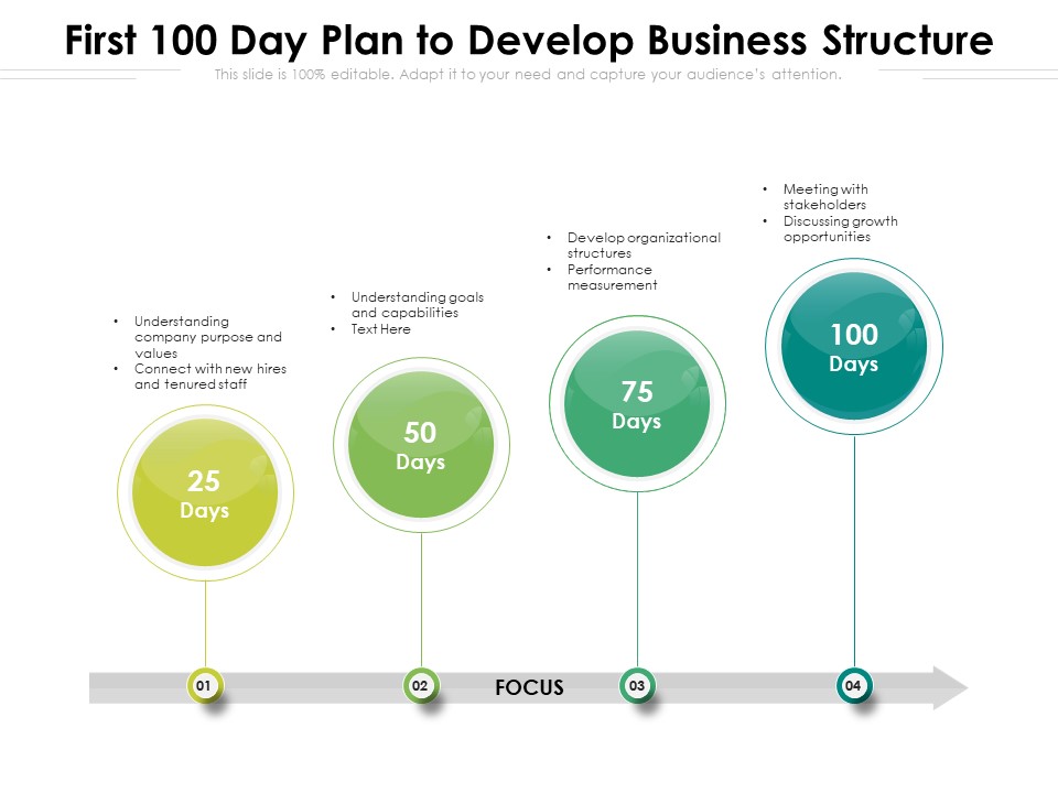 First 100 Day Plan To Develop Business Structure Ppt PowerPoint Presentation Icon File Formats PDF