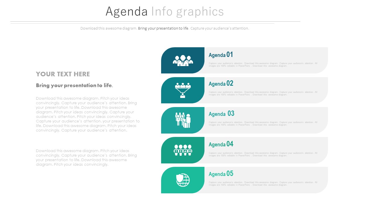 Five Agenda Steps With Icons Powerpoint Slides