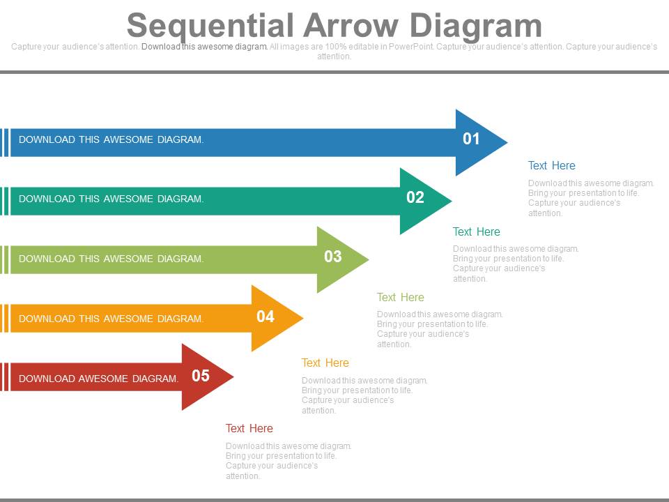 Five Arrows Diagram For Process Flow Powerpoint Slides