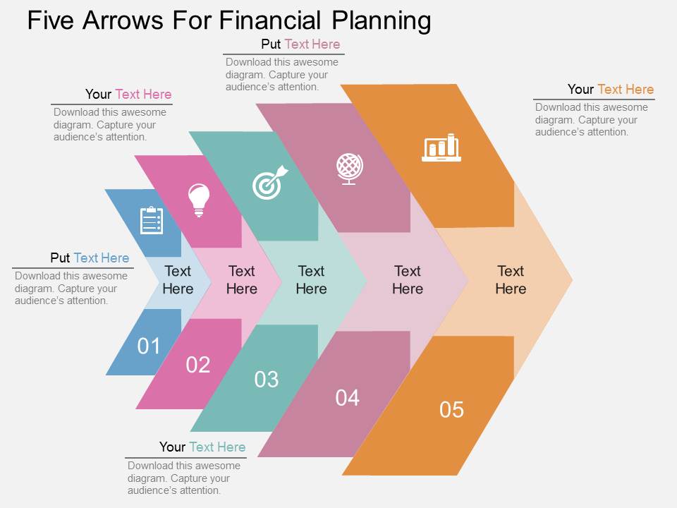 Five Arrows For Financial Planning Powerpoint Template