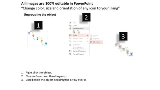 Five Bulbs With Arrows For Ideas Display Powerpoint Templates