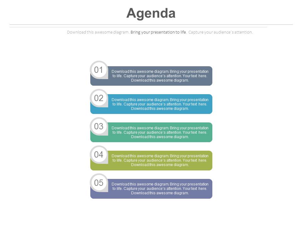 Five Business Agenda Tags Diagram Powerpoint Slides