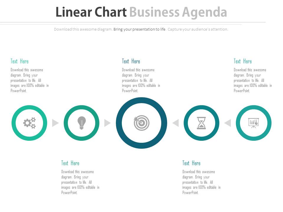 Five Circles Linear Chart With Icons Powerpoint Slides