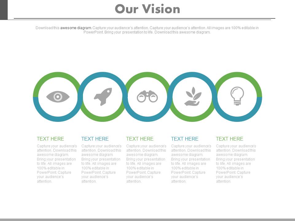 Five Circles Sequential Chart With Icons Powerpoint Slides