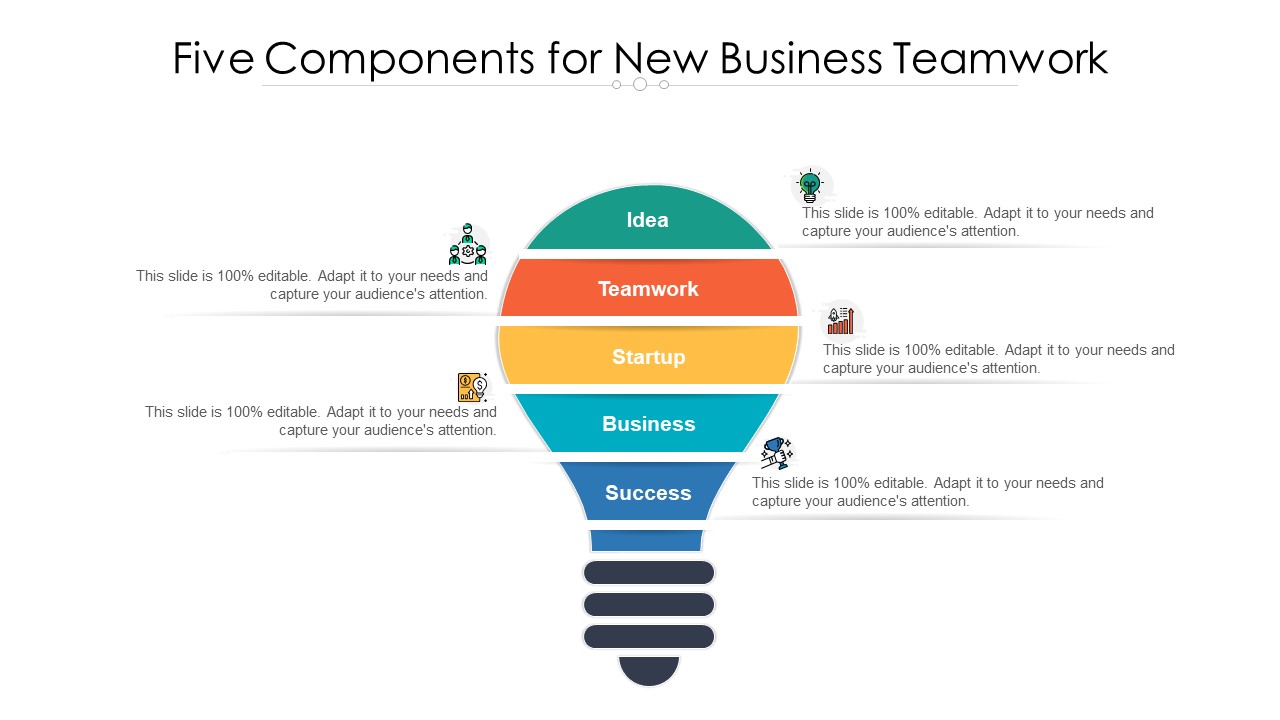 Five Components For New Business Teamwork Ppt PowerPoint Presentation Icon Deck PDF