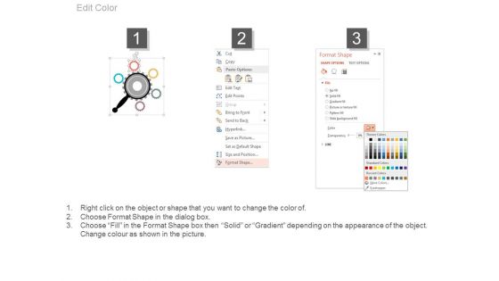 Five Gears Around Magnifier Powerpoint Slides
