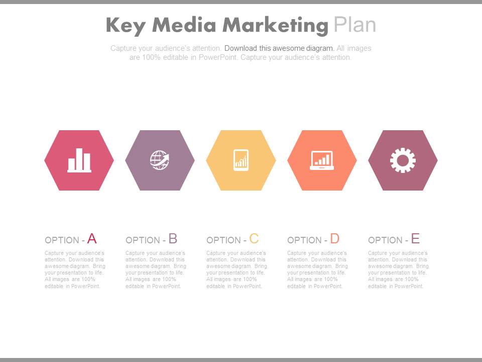 Five Hexagons For Marketing Plan Powerpoint Template