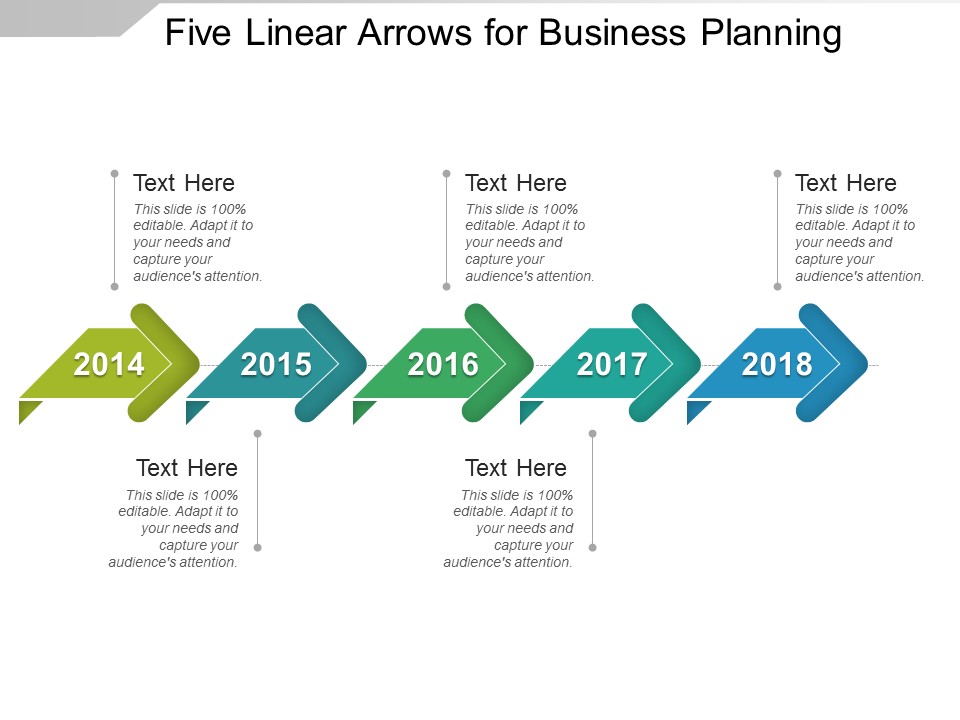 Five Linear Arrows For Business Planning Ppt PowerPoint Presentation Model Topics