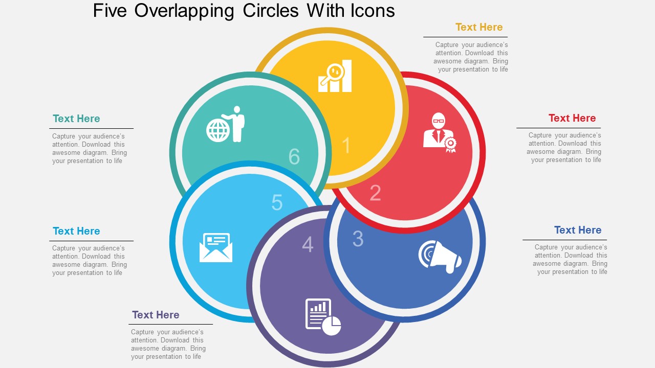 Five Overlapping Circles With Icons Powerpoint Template