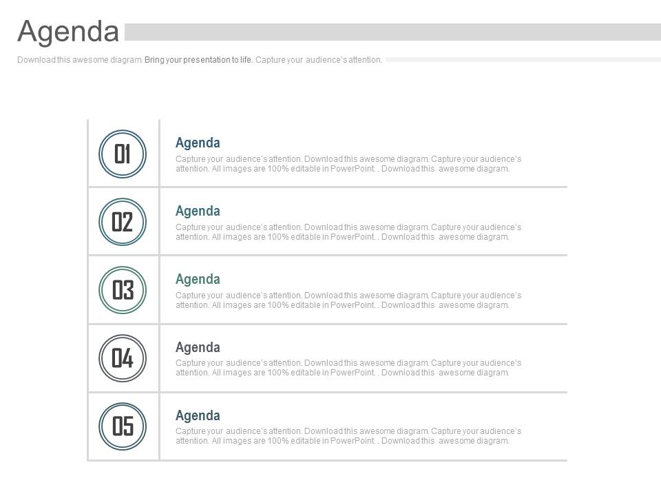 Five Points Business Agenda Diagram Powerpoint Slides