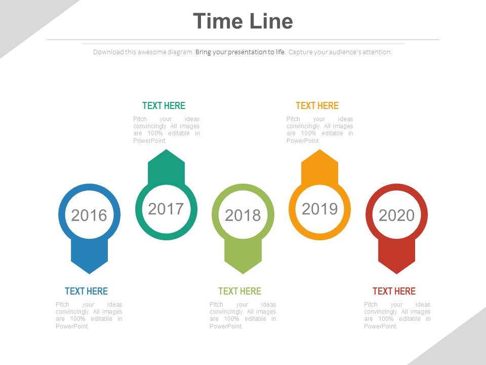 Five Sequential Year Tags Timeline Diagram Powerpoint Slides