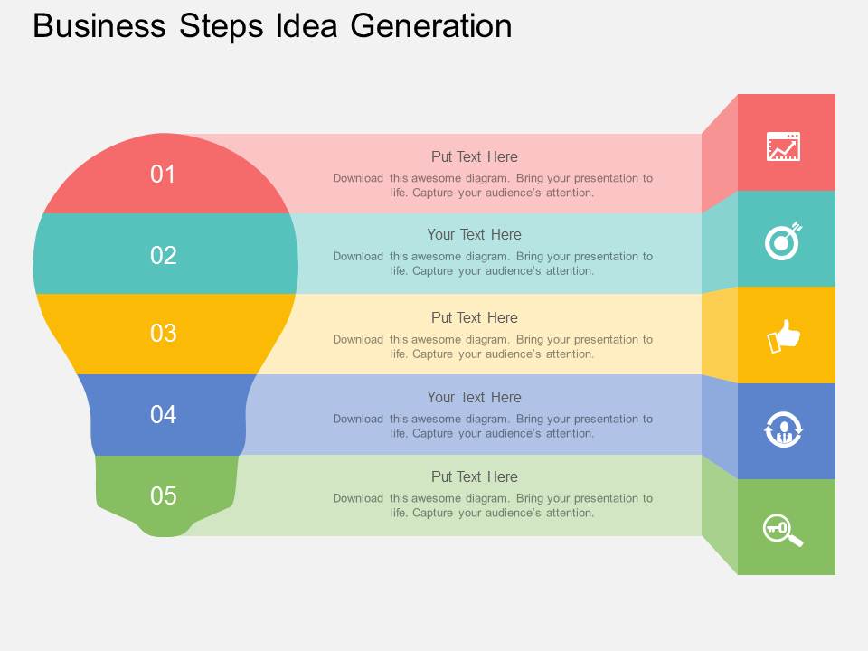 Five Staged Business Steps Idea Generation Powerpoint Template