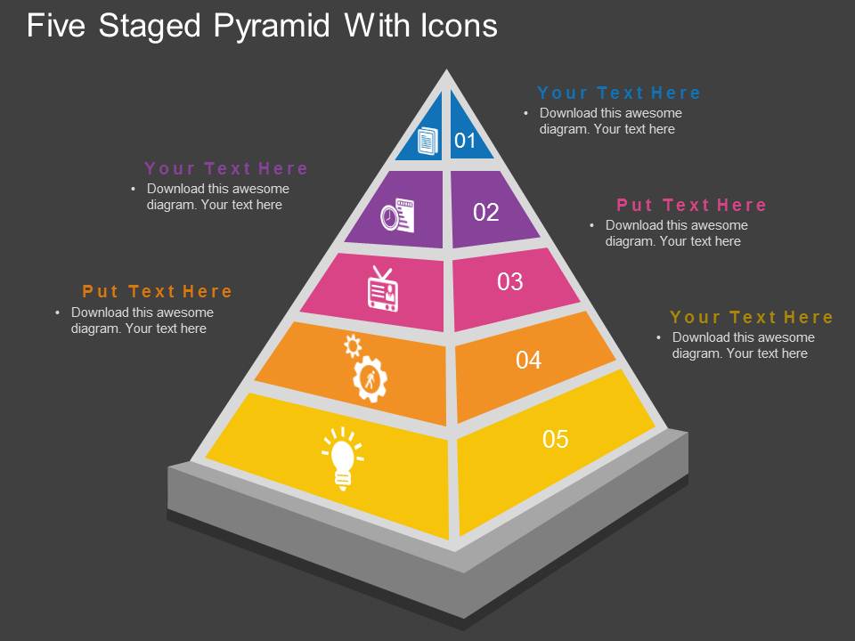 Five Staged Pyramid With Icons Powerpoint Template