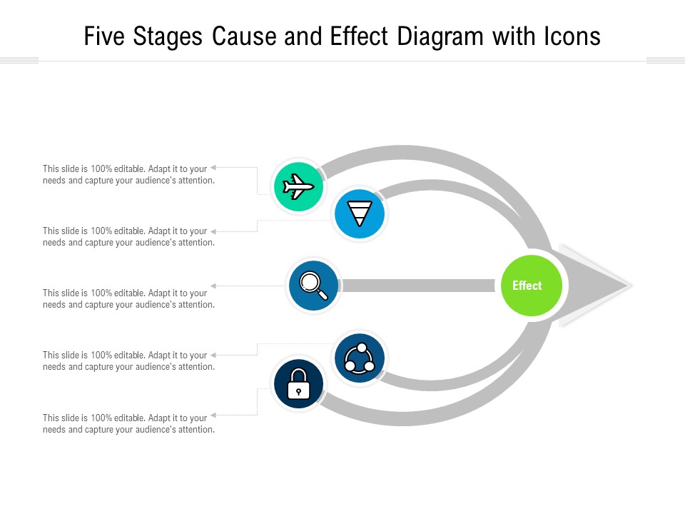 Five Stages Cause And Effect Diagram With Icons Ppt PowerPoint Presentation Infographics Slide Portrait PDF