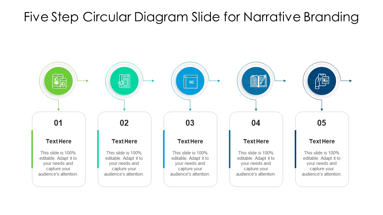 Five Step Circular Diagram Slide For Narrative Branding Ppt PowerPoint Presentation Professional Master Slide